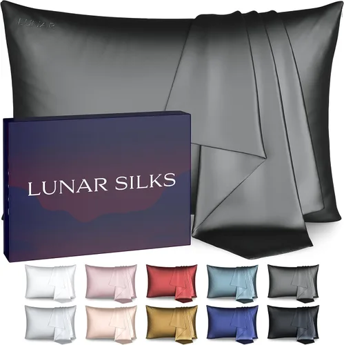 Miniatura 14 de Funda de almohada de seda real de morera 100% pura de grado 6A, 22 momme (ambos lados), para cabello y piel, sin acné, 1 unidad en caja de regalo
