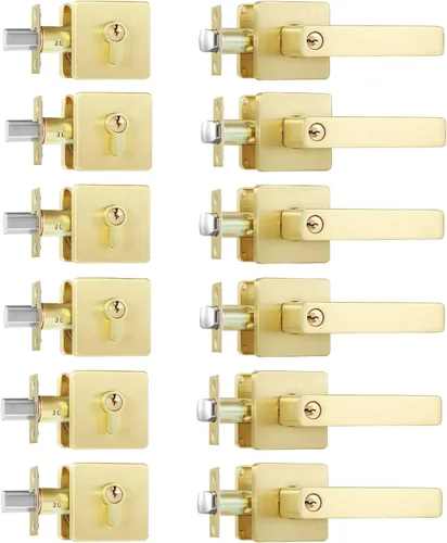 Miniatura 32 de Leydebong - Paquete de 4 picaportes resistentes para entrada con llave, manija dorada, llaves iguales/combo con llave, reversible para la izquierda