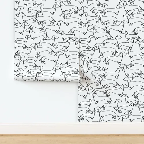Miniatura 4 de Papel tapiz para despegar y pegar, diseño de líneas blancas y negras de perro salchicha de Weiner Dogs, papel tapiz extraíble personalizado por