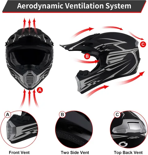 Miniatura 7 de Casco de motocross para niños y jóvenes aprobado por DOT, Casco de cara completa para ATV, moto de todoterreno y bicicleta de tierra para adultos