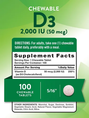 Miniatura 2 de Nature's Truth Vitamina D3 masticable de 2,000 UI 100 tabletas Sabor a bayas Suplemento vegetariano, sin OMG y sin gluten