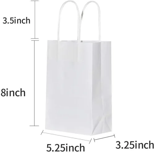 Miniatura 3 de bagmad Paquete de 100 bolsas de papel kraft blancas resistentes con asas a granel, bolsas de regalo de 5.25 x 3.25 x 8 pulgadas, para manualidades