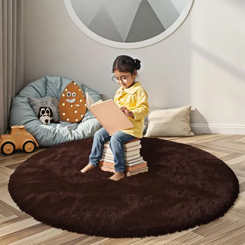 Miniatura 21 de Alfombras circulares súper suaves para niñas, castillo de princesa, tienda de campaña de 5 diámetros, alfombras circulares de área para dormitorio