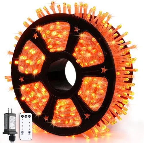 Miniatura 42 de JMEXSUSS 150 luces LED azules de Navidad para interiores y exteriores, luces de cadena conectables de 59 pies con enchufe, 8 modos de luces de hadas