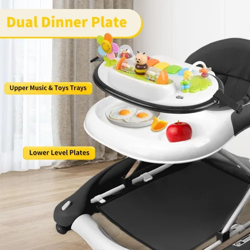 Miniatura 5 de Andador de bebé 5 en 1, andador con música y luces para bebé niño niña de 6-12 meses, andadores de bebé plegables con ruedas y combo de rebotador