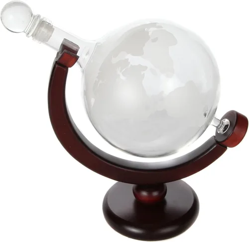 Miniatura 5 de Lily's Home Decantador de whisky World Globe con soporte de madera con acabado oscuro, embudo de barra y 2 vasos a juego (28.7 fl oz)
