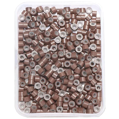 Miniatura 16 de 2500 piezas de cuentas de extensión de 5 mm negras, anillos micro con revestimiento de silicona, microenlaces punta I para extensiones de cabello