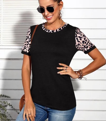 Miniatura 3 de Decual Camisetas de algodón con estampado de leopardo para mujer, camisetas básicas casuales