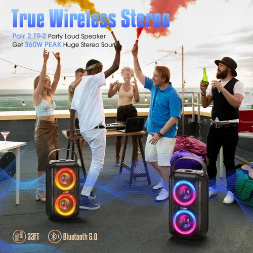 Miniatura 4 de W-KING Altavoz Bluetooth T9-2 de 180 W, Boombox inalámbrico portátil de 80 W, 4 controladores (woofer de 2 x 4.04 pulgadas), graves profundos
