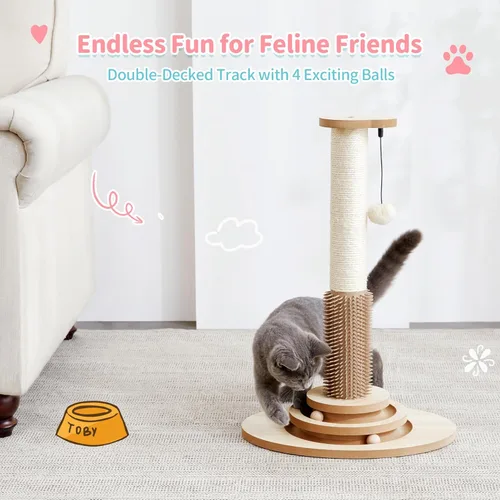 Miniatura 9 de Made4Pets Poste Rascador para Gatos, Poste Rascador de Sisal de 23" de Alto con Autoarreglador, Juguetes Interactivos de Pelota con Pista 4 en 1