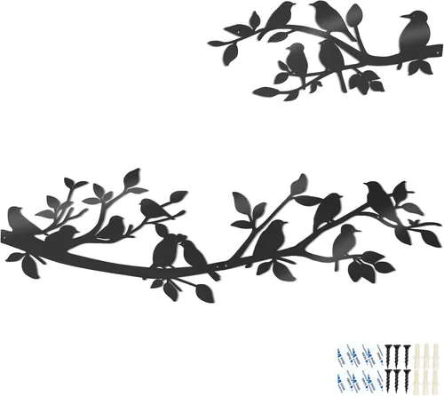 VeyFolzin.st 3 piezas de colibrí en la rama de árbol decoración de pared de metal, pájaros en la rama, gran cartel negro para colgar en la pared,