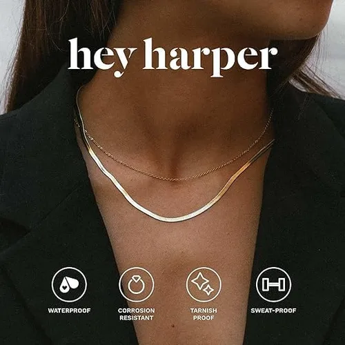 Miniatura 3 de Hey Harper - Collar de espiga de oro para mujer, juego de Nassau, impermeable, resistente al sudor, no se deslustra, collar de acero inoxidable