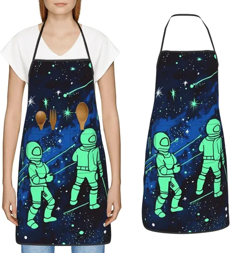 Miniatura 13 de Delantal impermeable ajustable babero con 2 bolsillos verde naturaleza delantales de cocina para mujeres y hombres, baberos de chef para hornear