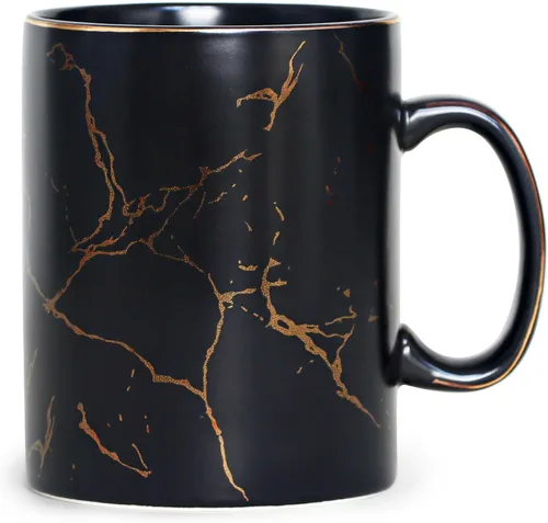 harebe Taza de café negra extra grande de cerámica de 24 onzas con asa, tazas altas y calientes de gran tamaño, aptas para lavavajillas, taza