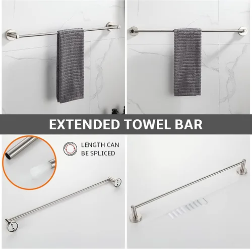 Miniatura 2 de BGL Juego de accesorios de baño de níquel cepillado, 4 piezas, toallero de baño de 24 pulgadas, juego de accesorios de baño ajustables
