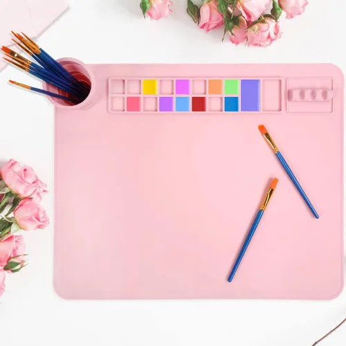 Miniatura 5 de OSDUE Tapete de Pintura de Silicona, 20" x 16" Tapete de Arte con Copa, Tapetes de Silicona para Manualidades - Tapetes Gruesos y Grandes para Rosa