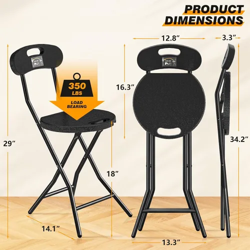 Miniatura 3 de 5Rcom Taburete plegable, 1 paquete de 18 pulgadas de taburete plegable de bar con respaldo y asa, taburetes plegables para adultos de hasta 350