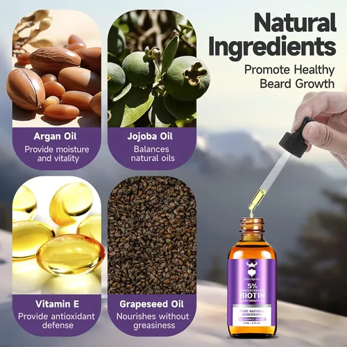 Miniatura 5 de Aceite para el Crecimiento de la Barba - Concentración de Biotina al 5% para Barba para Hombres (2 oz) - Natural para Hombres con Aceite de Argán