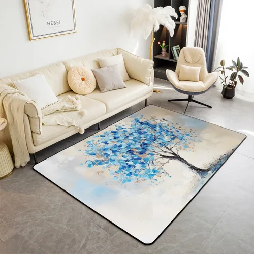 Miniatura 20 de Alfombra retro floral bohemia para sala de estar, alfombra de área de 5 x 7 pies para niños, pintura al óleo y flores, alfombra decorativa