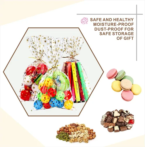 Miniatura 5 de 100 bolsas de celofán, bolsas de celofán transparente de 4 x 6 pulgadas, 100 lazos dorados, para galletas, chocolate, panadería, recuerdos