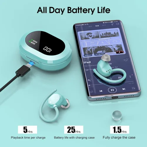 Miniatura 5 de Auriculares inalámbricos, 2023 Nuevos auriculares deportivos ultraligeros Bluetooth 5.3 con pantalla LED, auriculares con micrófono incorporado