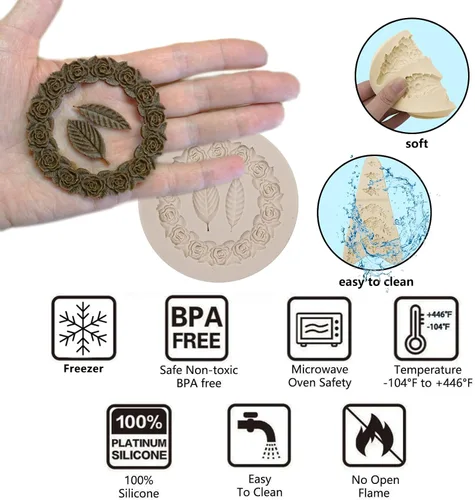 Miniatura 3 de Molde de silicona para árbol, moldes de corona de rosas, guirnalda de flores de tocón con hojas de chocolate, para boda, fiesta de San Valentín