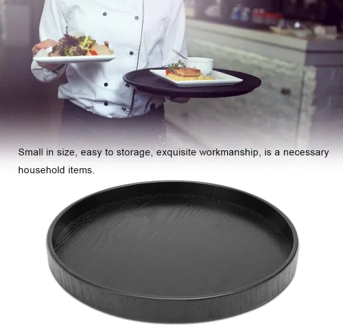 Miniatura 3 de Bandeja de servicio redonda negra, bandeja otomana de nogal de gran tamaño para sala de estar para desayuno en la cama, decoración de mesa auxiliar
