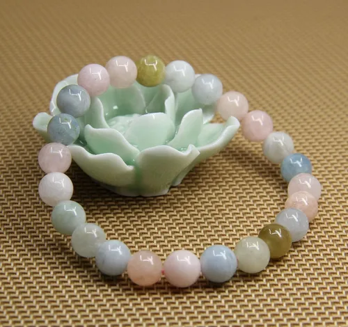 Miniatura 3 de Amandastone Pulsera elástica de cuentas redondas de 0.315 in con piedras preciosas naturales de 7 pulgadas