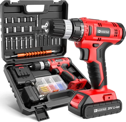 Miniatura 10 de FADAKWALT Juego de taladro eléctrico de 20 V, par 30N, ajuste de par 21+1, portabrocas sin llave de 3/8 pulgadas, Kit de taladro eléctrico LED