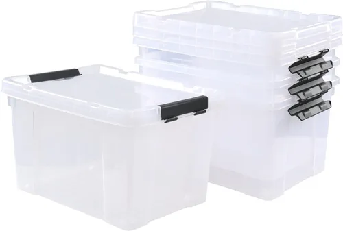 Miniatura 4 de Paquete de 4 cajas de almacenamiento de plástico transparente de 22 L con ruedas, pestillo de almacenamiento con tapa