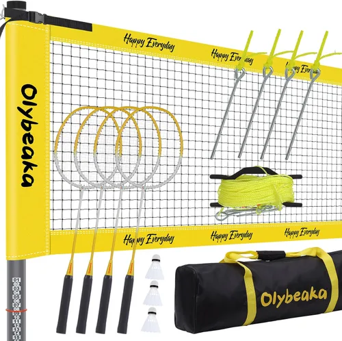Miniatura 9 de Juego de bádminton al aire libre para patio trasero, césped, playa, sistema de red de bádminton portátil con diseño antiflacidez, 4 raquetas