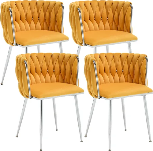 Miniatura 26 de Juego de 2 sillas de comedor de terciopelo, sillas de comedor tapizadas tejidas, sillones de ocio de lujo, sillas decorativas modernas con patas