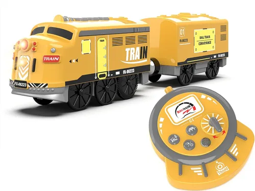 Miniatura 12 de Juego de tren eléctrico para pistas de madera, juguete de trenes a batería con luces y sonidos para niños pequeños, tren motorizado para niños
