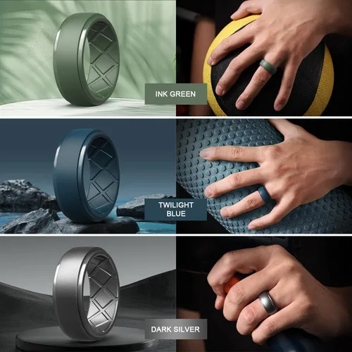 Miniatura 91 de Egnaro - Anillos de silicona para hombre, 25/64 pulgadas (10 mm) de ancho y 3/32 pulgadas (2.5 mm) de grosor, alianzas de boda de goma, paquete