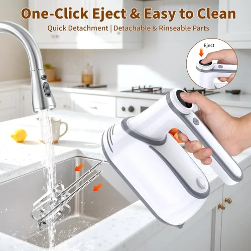 Miniatura 6 de Batidora de mano inalámbrica, mezcladora de mano eléctrica recargable de 12 velocidades con 6 accesorios de acero inoxidable 304
