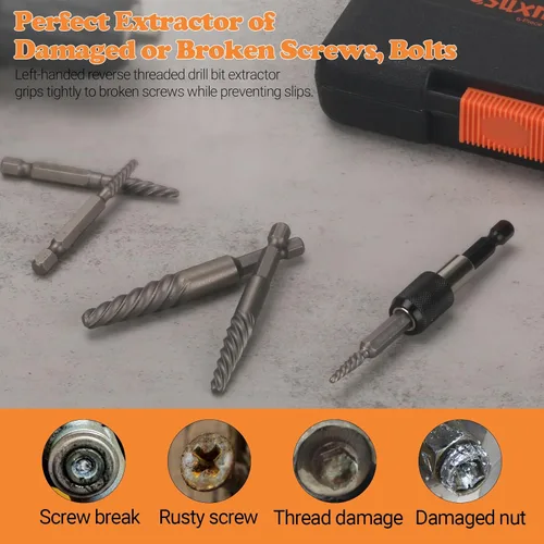 Miniatura 5 de Juego de extractor de tornillos dañados, extractor de pernos fácil de sacar de 6 piezas para quitar fácilmente pernos rotos, tornillos pelados