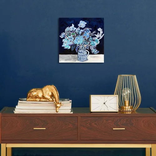 Miniatura 3 de TAR TAR STUDIO Lienzo abstracto de flores azules para pared, 12 x 12 pulgadas, impresión sin marco, decoración botánica para dormitorio, sala