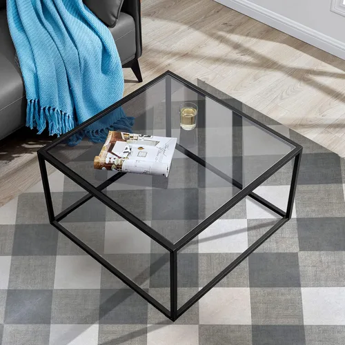 Miniatura 8 de SAYGOER Mesa de centro de cristal, mesa de centro pequeña y moderna, mesas centrales cuadradas simples para sala de estar, 26.7 x 26.7 x 17.7 Gris