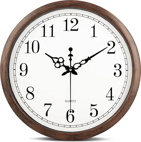 Miniatura 13 de Bernhard Products Reloj de pared marrón vintage, silencioso, sin tictac, de 16 pulgadas, extra grande, de cuarzo, funciona con pilas, redondo