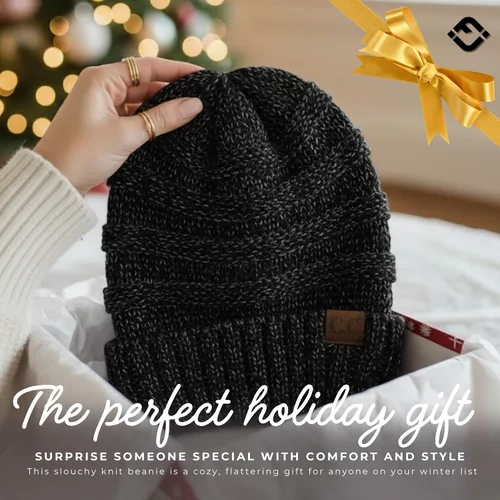 Miniatura 390 de Funky Junque Gorro de moda de punto trenzado de talla extragrande, grueso, abrigado, suave y holgado