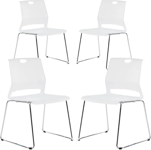 Miniatura 10 de Juego de 4 sillas apilables negras, sillas de plástico para sala de espera con base de trineo, moderna silla de recepción de invitados de oficina