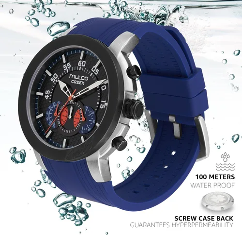 Miniatura 43 de MULCO Relojes para hombre - Creek, caja de acero inoxidable con correa de silicona para la muñeca, movimiento multifuncional de cuarzo, pantalla