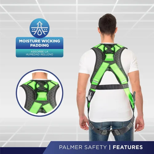 Miniatura 4 de Palmer Safety - Arnés de seguridad de cuerpo completo con ajuste de 5 puntos, anillo en D dorsal, piernas con ojales, dos anillos en D laterales e