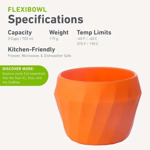 Miniatura 5 de humangear Flexibowl Cuenco convertible para acampar Sobre la marcha Plegable y fácil de limpiar, naranja