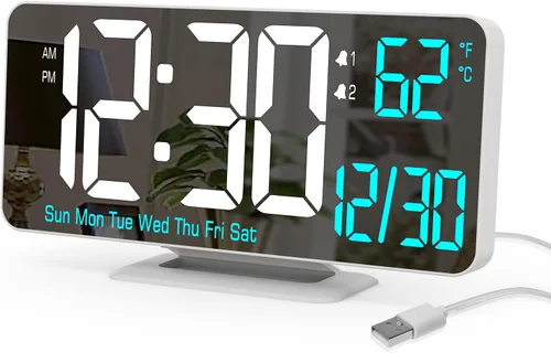 Miniatura 7 de KOSUMOSU Reloj de Escritorio 6.7 pulgadas Reloj Despertador Digital Negro con Alarma Dual, Atenuación, Fecha, Día de la Semana, Temperatura, 12h