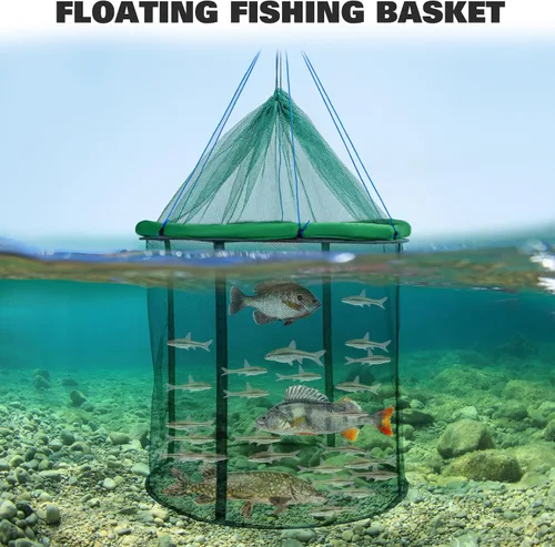 Miniatura 5 de QualyQualy Floating Fish Basket 41/73 Gallons Extra Large for Live Caught, Fully Foldable Fishing Net Holder for Bait Live Well Collapsible Mesh