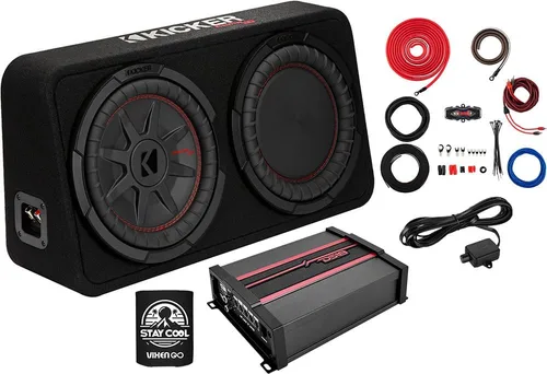 KICKER Subwoofer y amplificador Paquete de 3 artículos: 12 pulgadas CompRT sellada 1000 vatios subsubwoofer individual, amplificador monobloque DS18