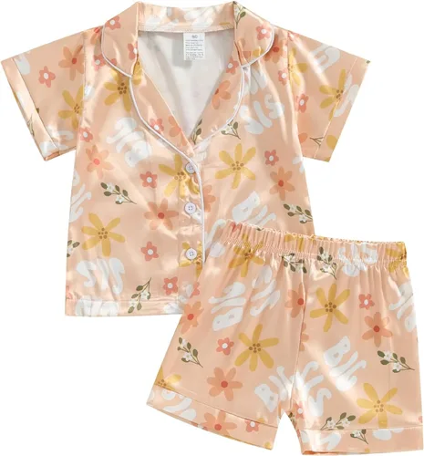 Miniatura 79 de Conjunto de pijama de manga larga con botones para niña pequeña, conjunto de ropa de dormir