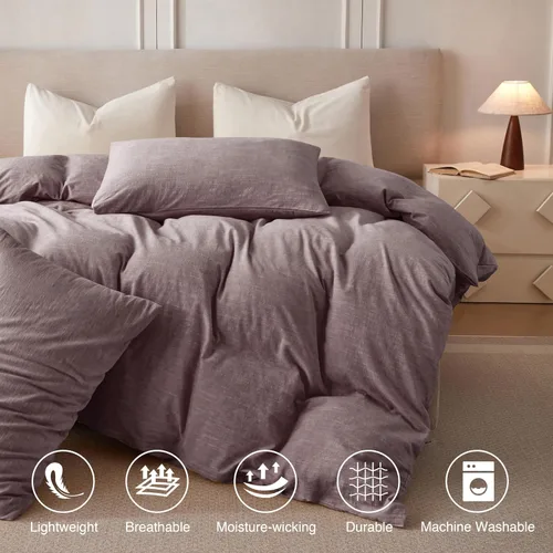 Miniatura 2 de BFS HOME Funda de edredón de lino tamaño King, mezcla de lino de algodón suave y transpirable, juego de ropa de cama de 3 piezas con 2 fundas