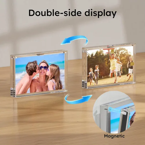 Miniatura 5 de AITEE Portarretratos acrílicos de 4 x 6 pulgadas, paquete de 3: bloque 20% más grueso, marcos de fotos transparentes independientes de doble cara